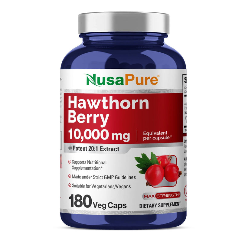 [Australia] - NusaPure Hawthorn Berry 10,000mg per Veggie Caps, 180 Count, Extract 20:1, Vegan, Non-GMO 