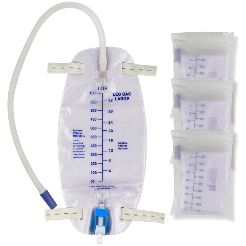 [Australia] - 3 Pack Catheter Bags, Premium Easy-Tap Leg Bag Urinary Drainage Bag, 32 Oz with 3 18” Tubing, Anti-Reflux Valve, with Cloth Straps to Attach to Your Foot, Advanced Flip Drain for EZ Disposal 