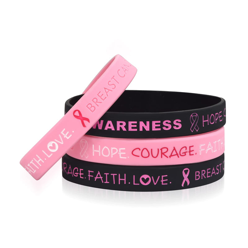 [Australia] - 5 Pack Sport Medical Alert ID Silicone Bracelet Rubber Medical Awareness Wristbands 7.5" Breast Cancer 