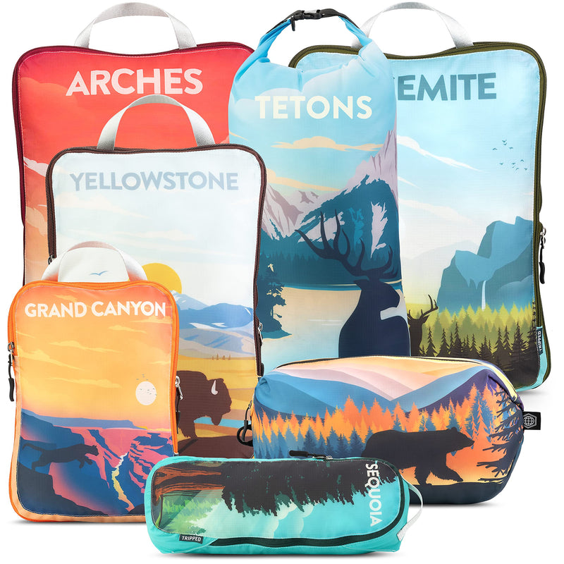 TRIPPED Travel Gear Large Compression Packing Cubes 7-Piece Set for Travel National Parks