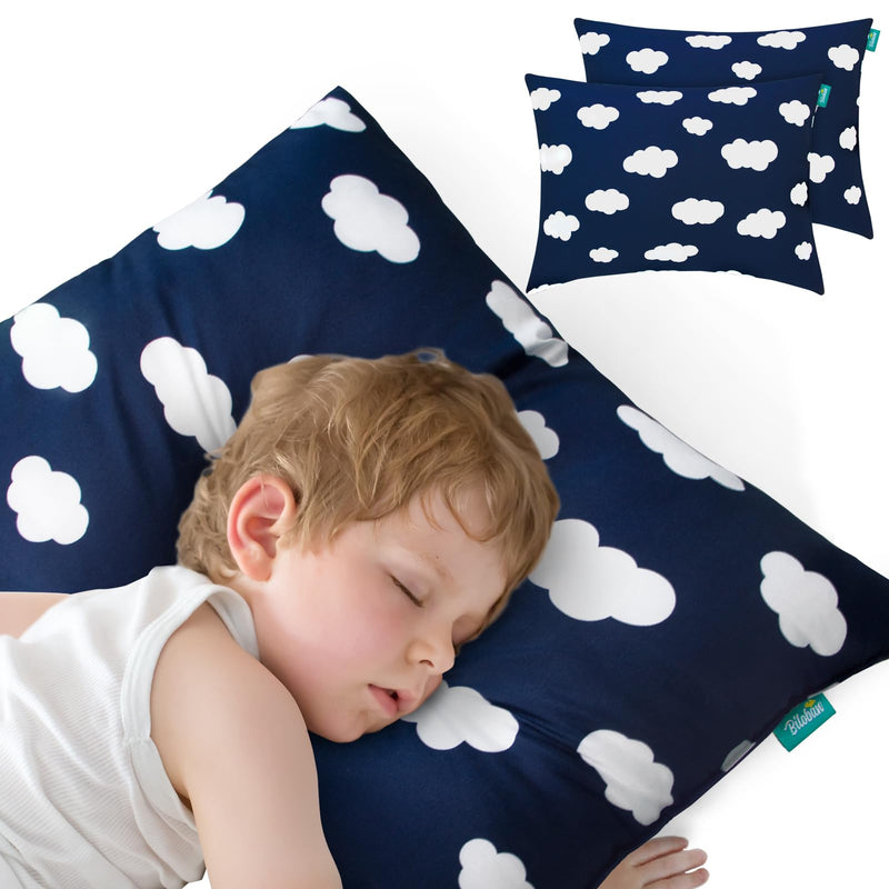 [Australia] - Toddler Pillow for Sleeping, Kid Pillow 14" x 19" for Small Travel Bed, Nap Pillow for Crib, Soft & Skin-Friendly Small Pillows for Sleeping, Toddler Use Only, Age 2 to 5 (Navy Cloud) 14 x 19 Inch Navy Cloud 1 