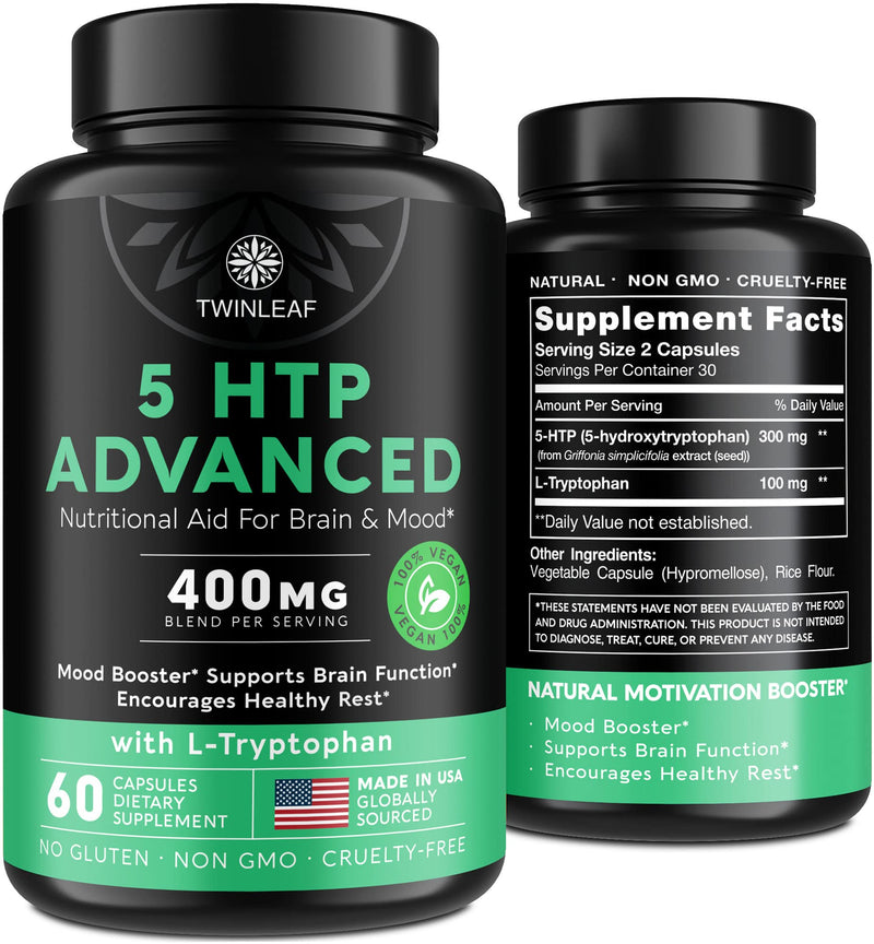 [Australia] - 5 HTP Supplement for Mood Support - Made in USA - Natural 5-HTP & L-tryptophan Capsules - 5-HTP Booster for Men & Women - Proprietary Formula for Mood and Relaxation - 60 Vegan Capsules 
