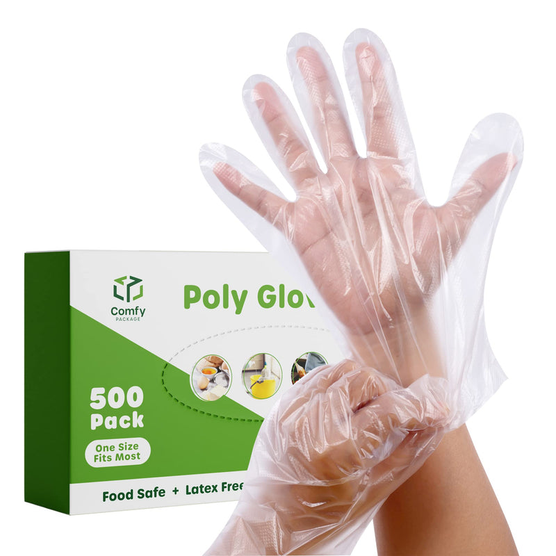 [Australia] - Comfy Package Disposable Poly Plastic Gloves for Cooking, Food Prep & Food Service, Latex & Powder Free- One Size Fits Most 500 