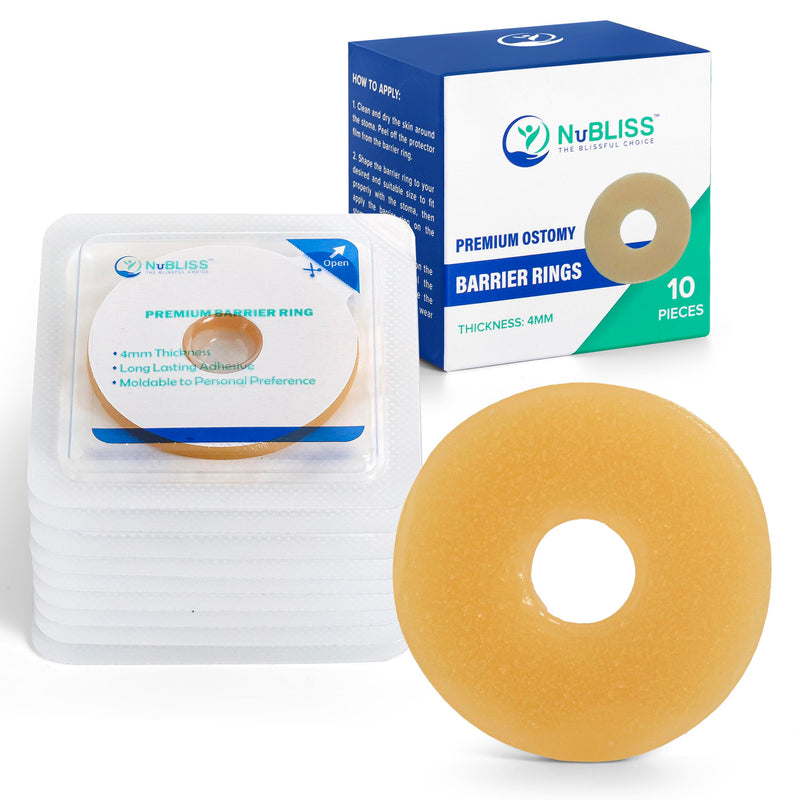 [Australia] - NuBliss Moldable Ostomy Barrier Ring ‚Äì 10-Pack, 4mm Thick ‚Äì Leak-Free Hydrocolloid Skin Adhesive Ostomy Supplies ‚Äì Flexible Stoma Protector Seal for Colostomy & Ileostomy Bags Standard Adhesive 