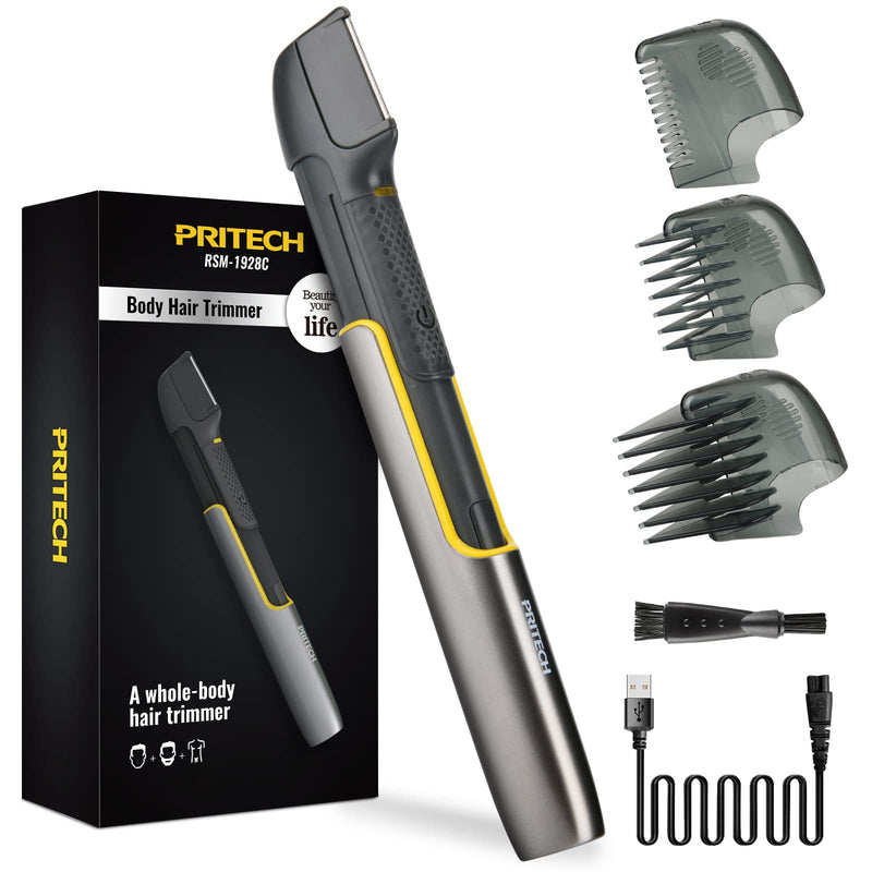 [Australia] - PRITECH Body Hair Trimmer for Men, Body Hair Groomers with Guard Comb, Rechargeable Hair Trimmer for Pubic Area, Back, Face, Legs and Beard 1 Hair Trimmer 