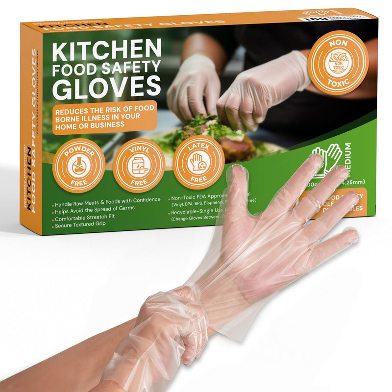 [Australia] - Disposable Gloves for Food Prep - Super Poly Kitchen Grade Food Safe Gloves - Perfect for Cooking and Serving Medium (Box of 100 units) 
