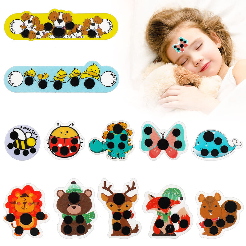[Australia] - 12 pcs Stick-on Fever Indicator Forehead Fever Kids Cartoon Stickers Temperature Fever Patch 