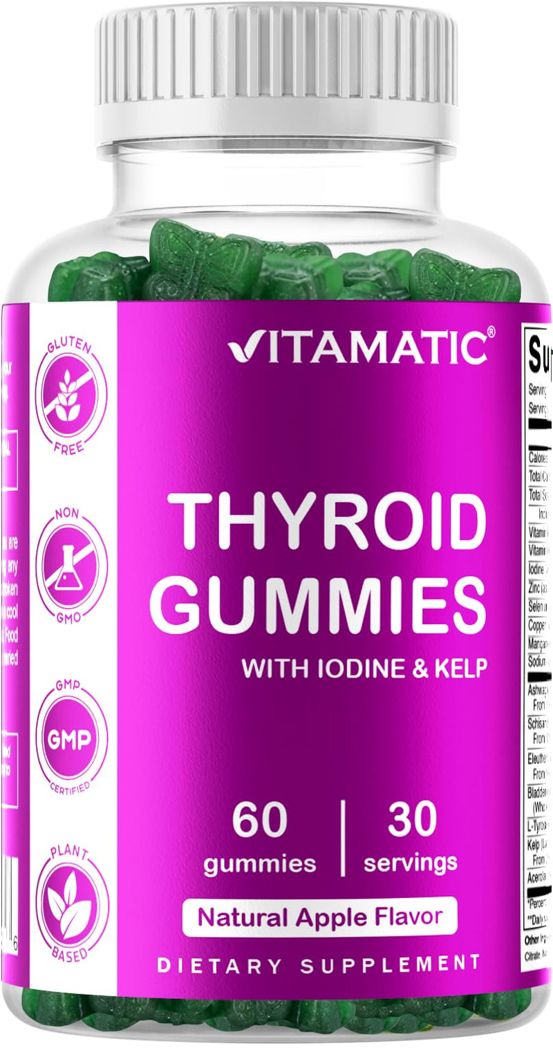 [Australia] - Vitamatic Vegan Thyroid Support Gummies with Iodine & Kelp - 60 Count - Improve Your Energy & Increase Metabolism - Plant Based 