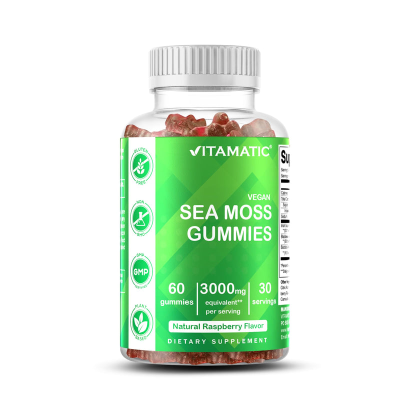 [Australia] - Vitamatic Irish Sea Moss Gummies ‚Äì 3000mg Equivalent Per Serving (from Extract 132.5mg) ‚Äì 60 Ct Made with Bladderwrack & Burdock Root ‚Äì Seamoss Supplement for Thyroid, Energy & Immune Support 