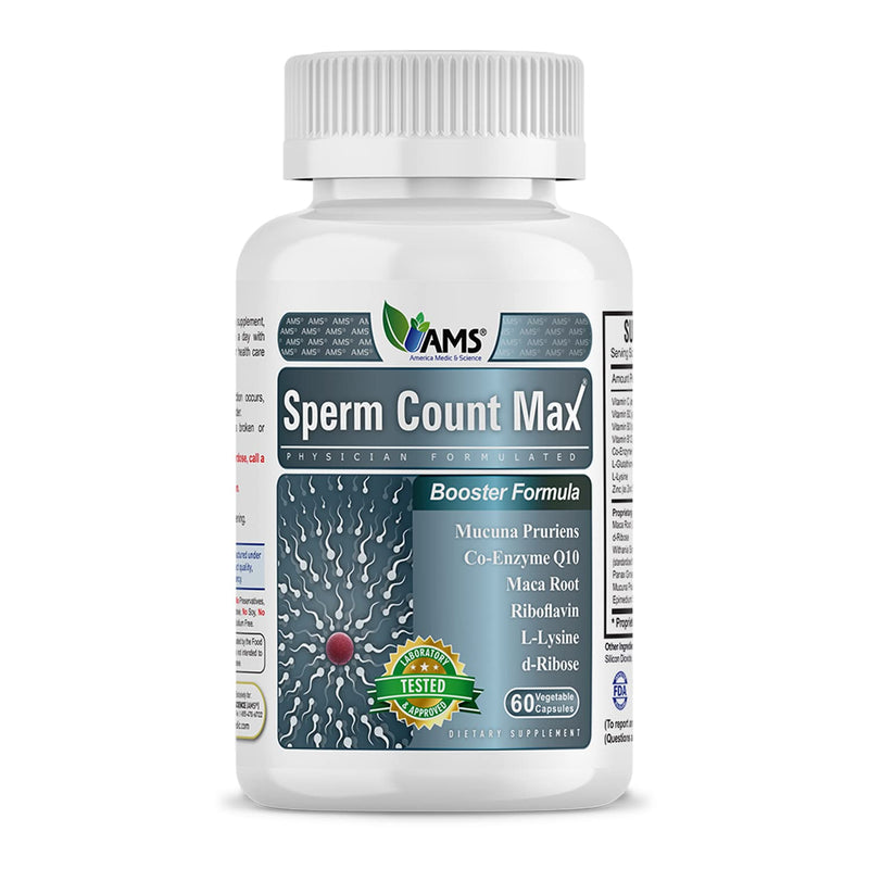 America Medic & Science Sperm Count Max (60 Capsules) | Male Fertility Supplement | Enhances Sperm Count and Reproductive Health | Prenatal Vitamins for Men | with Zinc, CoQ10, Vitamin C, B2, and B12 60 Count (Pack of 1)