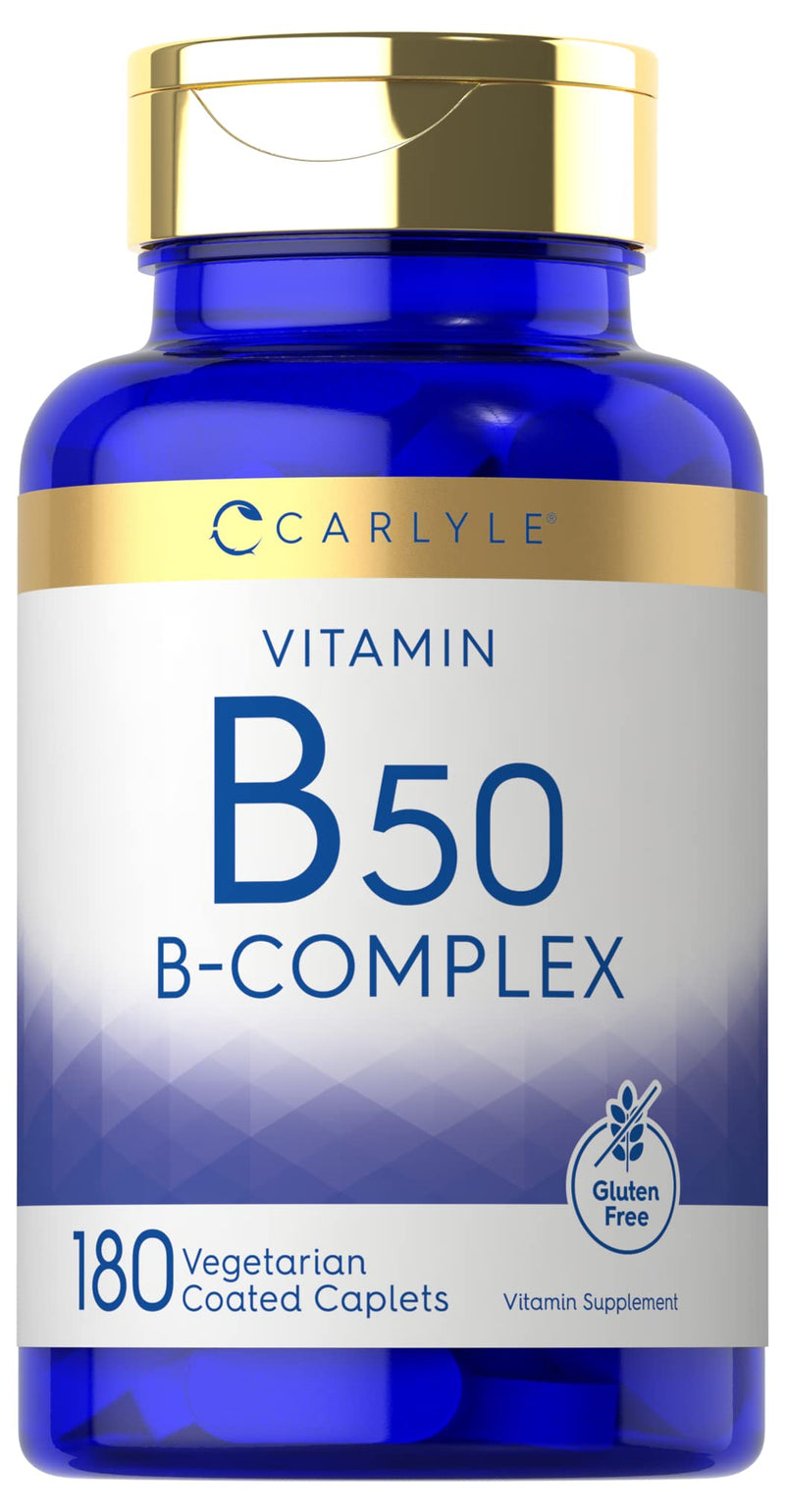 Carlyle Vitamin B50 Complex | 180 Vegetarian Caplets | Non-GMO, Gluten Free