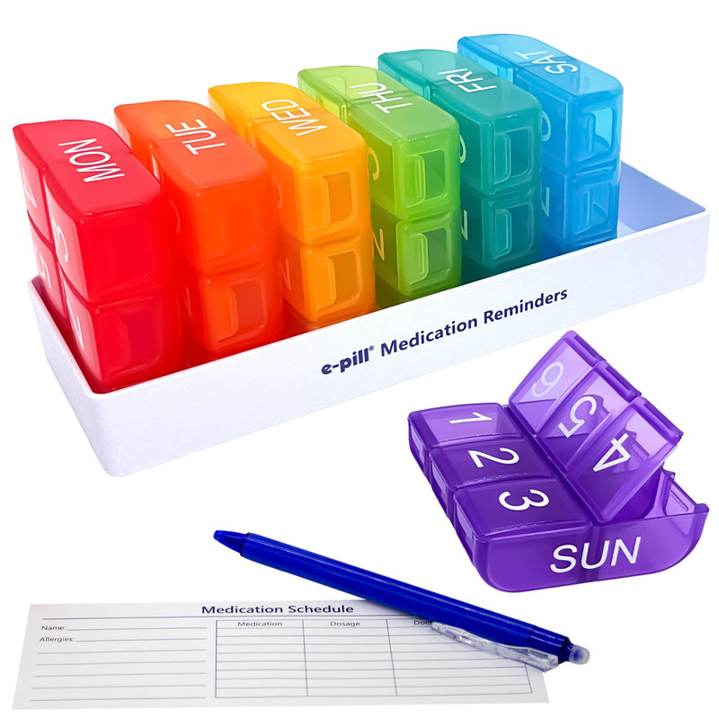 e-Pill 6 Times a Day 7 Day Weekly Pill Organizer – Large Capacity Rainbow Multicolor Pill Box for Vitamins & Medications