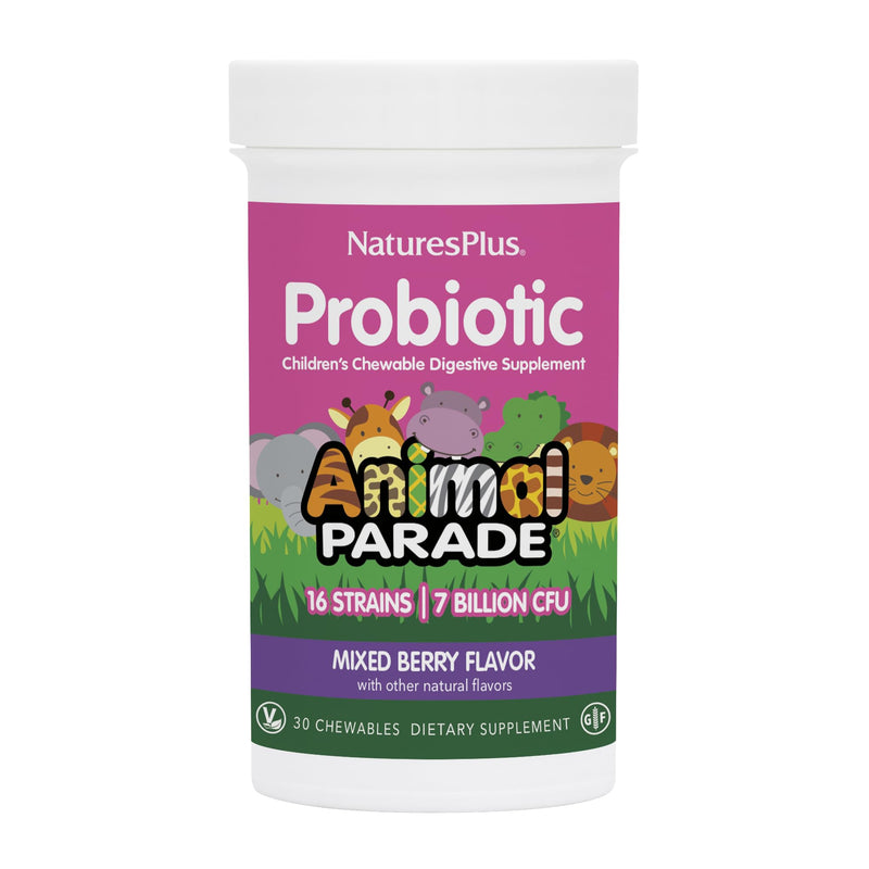 [Australia] - Natures Plus Animal Parade Probiotic, Mixed Berry - 30 Chewables - Children’s Digestion Supplement - Supports Gut Health & Immune Function - Vegan, Gluten Free - 30 Servings 