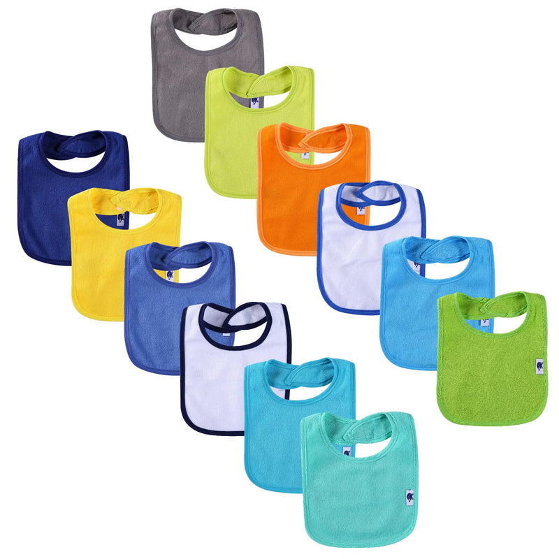 [Australia] - 12 Pack Terry Drool Cotton Bibs, Unisex Baby Bibs with Fiber Filling Waterproof for Feeding, Teething, Drooling Boy 