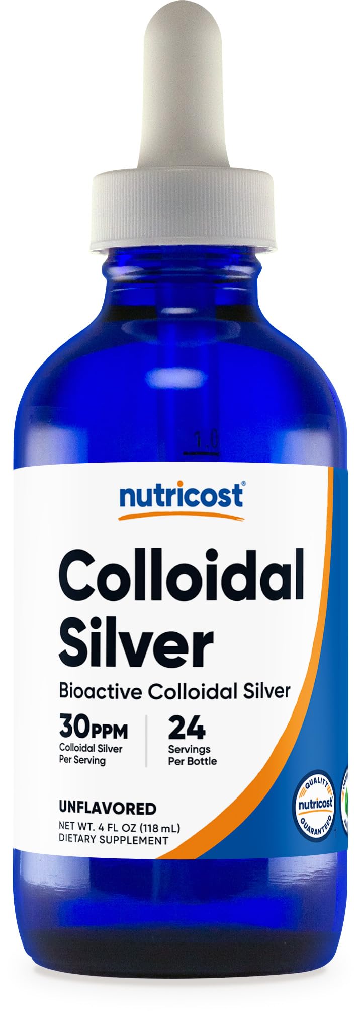 [Australia] - Nutricost Colloidal Silver 4oz 30PPM - Cobalt Blue Glass Bottles, Bio-Active Colloidal Silver Unflavored 4 Fl Oz (Pack of 1) 