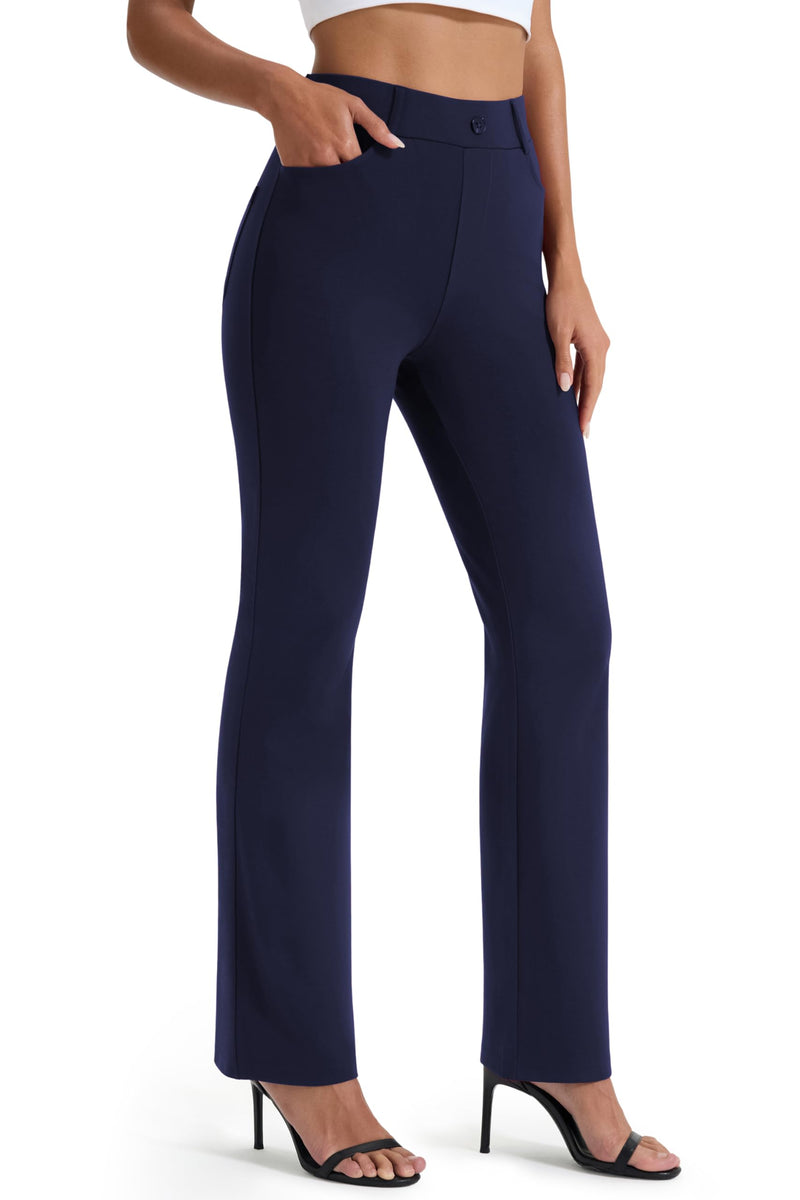 AFITNE Women's Yoga Dress Pants Stretchy Work Slacks Straight Leg Office Casual Pull On Pants 27"/29"/31"/33" 31" Height: 5'7" - 5'9" X-Large Navy