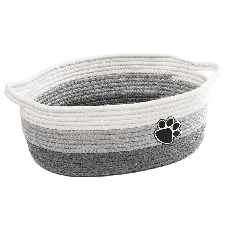[Australia] - Small Woven Baskets for Organizing Rope Storage Basket with Handle Cute Cotton Basket for Nursery Gift Dog Toy Storage Bins for Toy Organizer Grey-white 