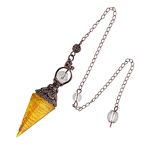 Healing Crystal Pendulum for Divination, Wicca Dowsing Balancing Spiritual Resin Gemstone Point Pendant,Citrine Citrine