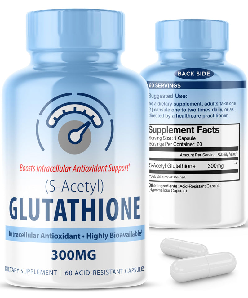 [Australia] - S-Acetyl L-Glutathione 300mg – 60 Acid-Resistant Capsules, High Bioavailability S Acetyl Glutathione Supplements for Liver & Skin Health, Supplement Antioxidant Support Capsules 