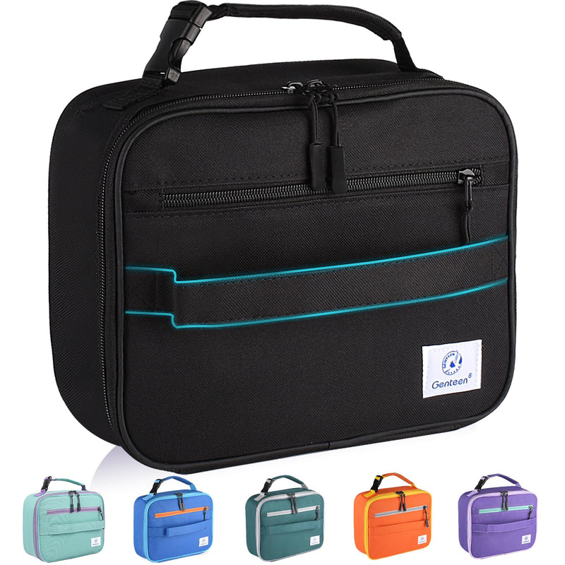 [Australia] - Genteen Insulated Lunch Bag, Lunch Box Kids Double Zipper Kids Lunch Bag,Sturdy Soft Bag & Freezable Lunch Bag - Boys Mens Lunch Bag Reusable Lunch Bag for School,Work,Outdoor(Black) Black 