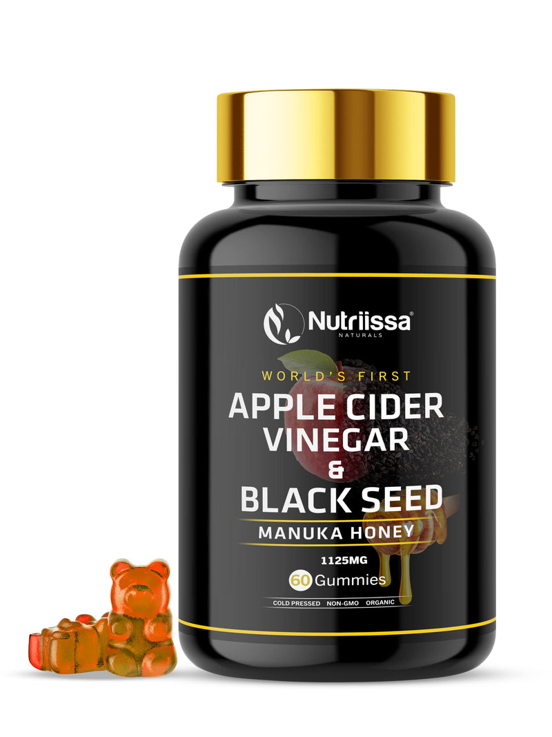 [Australia] - Organic Apple Cider Vinegar Gummies w/ Black Seed Oil & Raw Manuka Honey – Cold-Pressed Cumin Nigella Sativa – 2%+ THYMOQUINONE - ACV Gummies – Anti-oxidant - 1125mg 