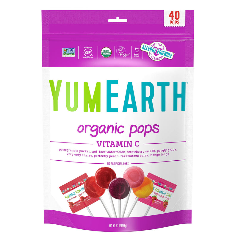 Organic Assorted Flavors Vitamin c Lollipops 40 ct / 1 Bag (40 pops)