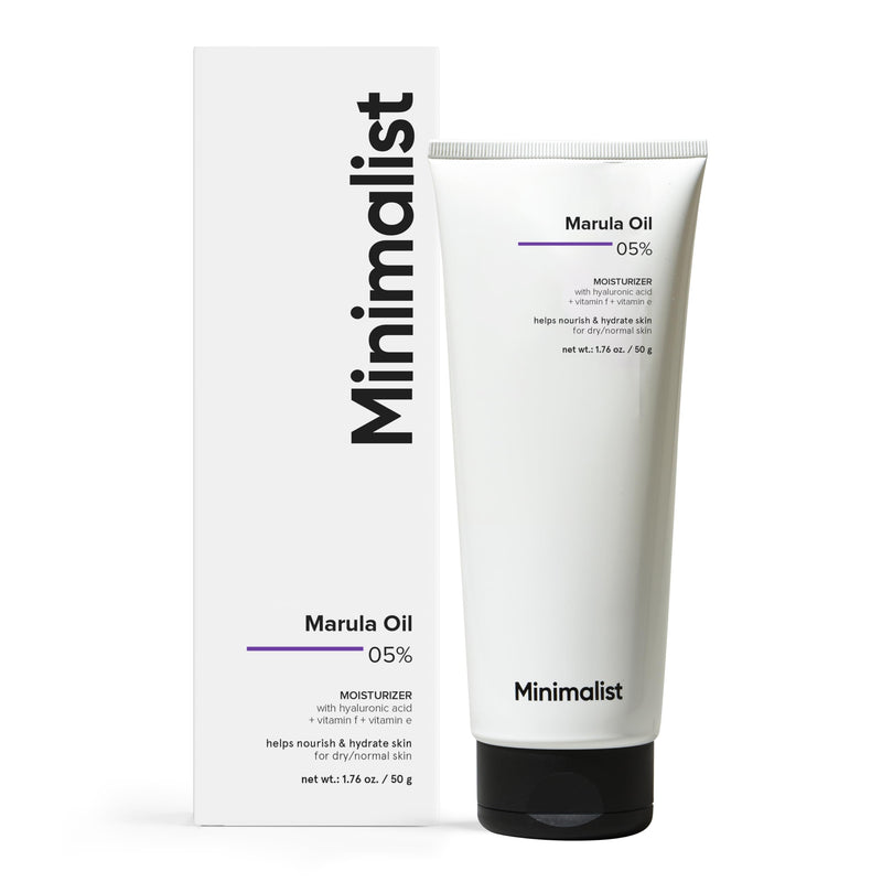 Minimalist Marula Oil 5% Face Moisturizer for Dry, Dehydrated, Flaky Skin | With Hyaluronic Acid, Vitamin E, Vitamin F for Barrier Repair & Hydration | For Women & Men | 1.7 Oz / 50 gm