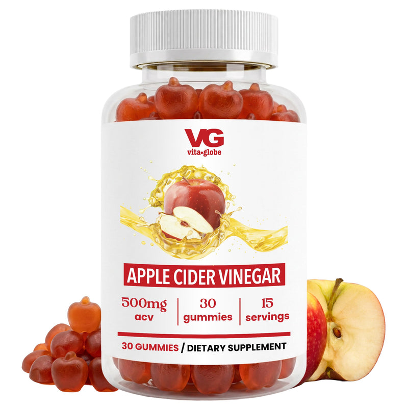 VITA GLOBE Apple Cider Vinegar Gummies 500mg with Mother, B6, B12 & Folate | Non-GMO, Vegan Daily Wellness Chewables, Digestive & Immune Support, 60 Gummies