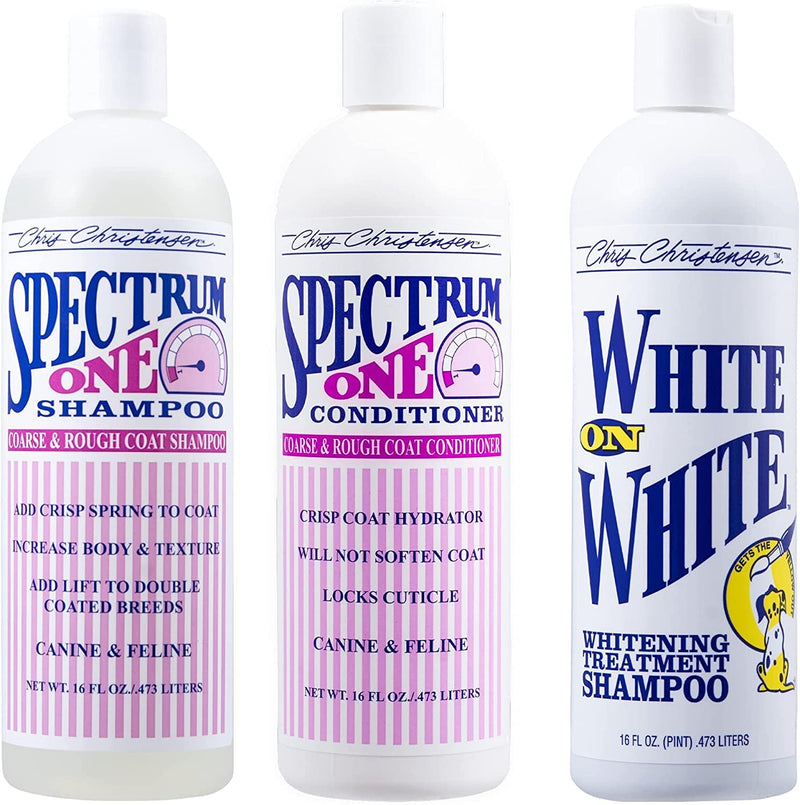 Chris Christensen Shampoo & Conditioner 16 oz Bundle - Spectrum One Shampoo + Spectrum One Conditioner + White on White Shampoo, Groom Like a Professional, Made in USA - PawsPlanet Australia