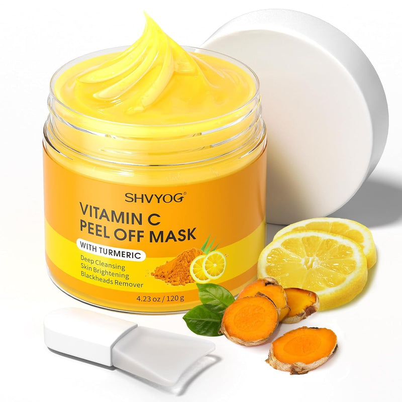 SHVYOG Vitamin C Peel Off Face Mask, Peel Off Mask with Turmeric, Blackhead Remover & Deep Cleansing Face Peel Mask, Vitamin C Exfoliating Face Mask for Blackheads, Large Pores, Dirts, Oil VC 5.29 Fl Oz (Pack of 1)