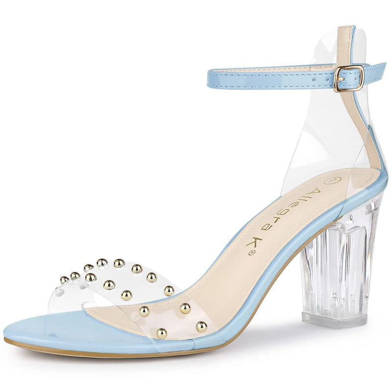 Allegra K Women's Clear Block Heel Ankle Strap Heeled Sandals 9 Sky Blue