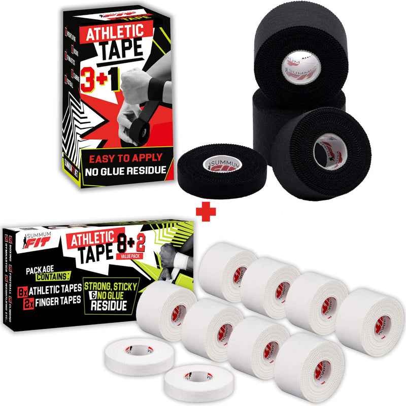 Athletic Tape Extremely Strong: 11 Rolls + 3 Finger Tape. Easy to Apply & No Sticky Residue. Sports Tape for Boxing, Football or Climbing. Enhance Wrist, Ankle & Hand Protection Now