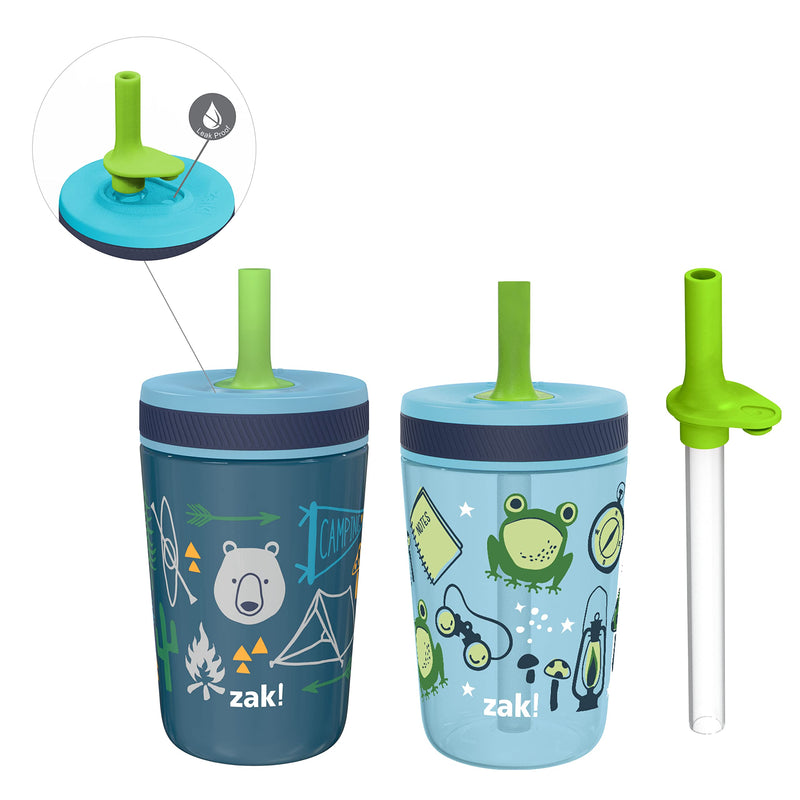 [Australia] - Zak Designs Campout and Camping Kelso Tumbler Set, Leak-Proof Screw-On Lid with Straw, Bundle for Kids Includes Plastic and Stainless Steel Cups with Bonus Sipper, 3pc Set, Non-BPA 3 Piece Set 