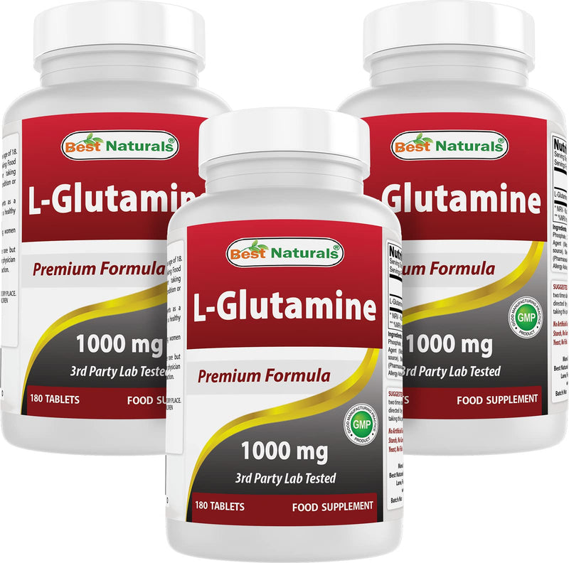 Best Naturals L-Glutamine 1000 mg 180 Tablets (180 Count (Pack of 3)) 180 Count (Pack of 3)