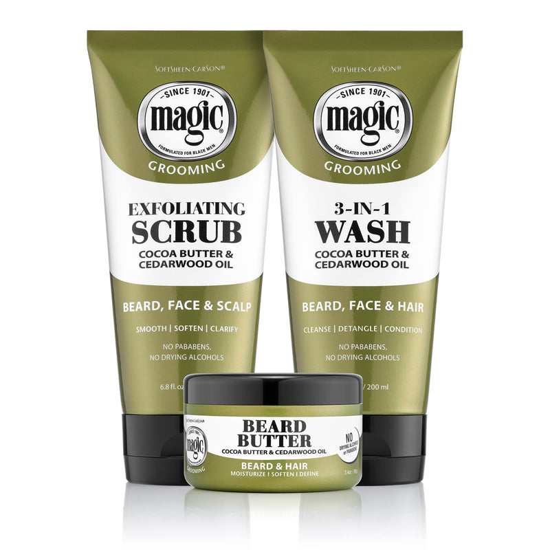 [Australia] - Softsheen-Carson Magic Shaving Beard Grooming Kit for Men with Cedarwood Oil, Includes Beard Butter, Scrub and Cleanser, Gift Set for Facial Hair Care,1 kit 