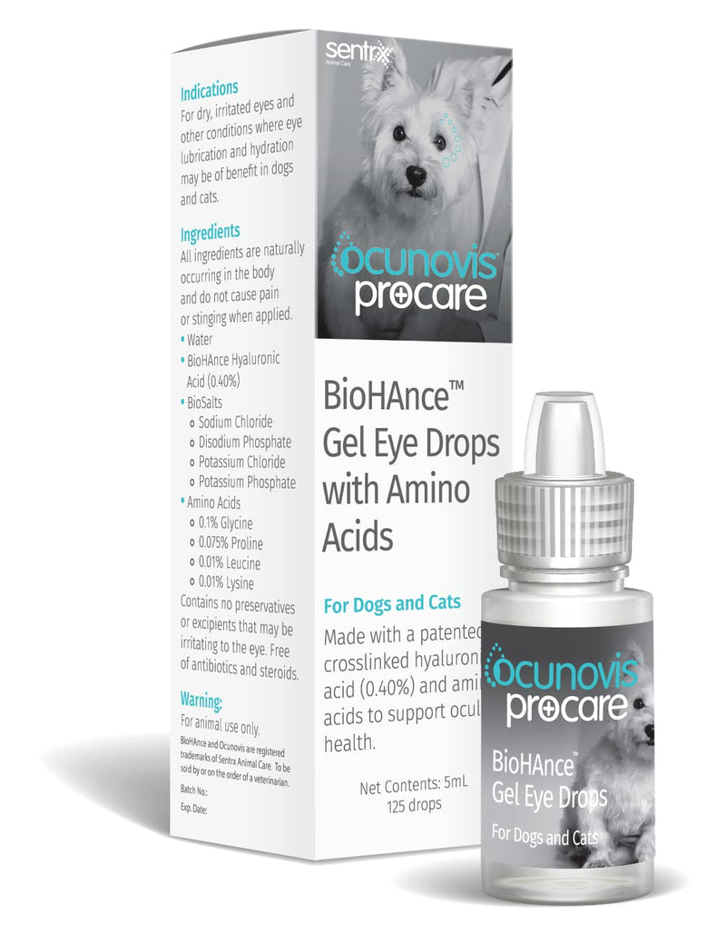 Sentrx Ocunovis ProCare Gel Eye Drops for Cats with Lysine, Eye Lube for Dogs, Patented BioHance for Dry Eyes, Allergies, 5 ml - PawsPlanet Australia
