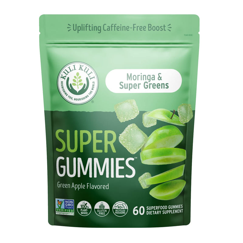 [Australia] - Kuli Kuli Super Energy Gummies - Energy Supplements with Moringa, Caffeine-Free Natural Energy Booster - 60 Non-GMO, Gluten-Free Moringa Gummies Green Apple 