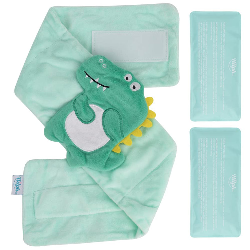 [Australia] - Hilph Baby Colic, Gas and Upset Stomach Relief, Heated Warmer Tummy Wrap with 2 Gel Packs for Newborns and Infants, Baby Heating Pad Swaddling Belt Natural Relief (Green Dinosaur) Green 
