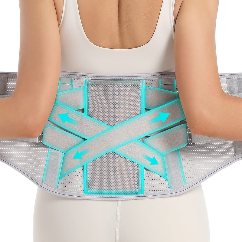 [Australia] - Back Brace for Lower Back Pain Relief - Back Support Belt for Women & Men for Herniated Disc, Sciatica. Removable Stays for Lower Back Support with 2 Different Hardness Sets (Grey, Medium) Grey 