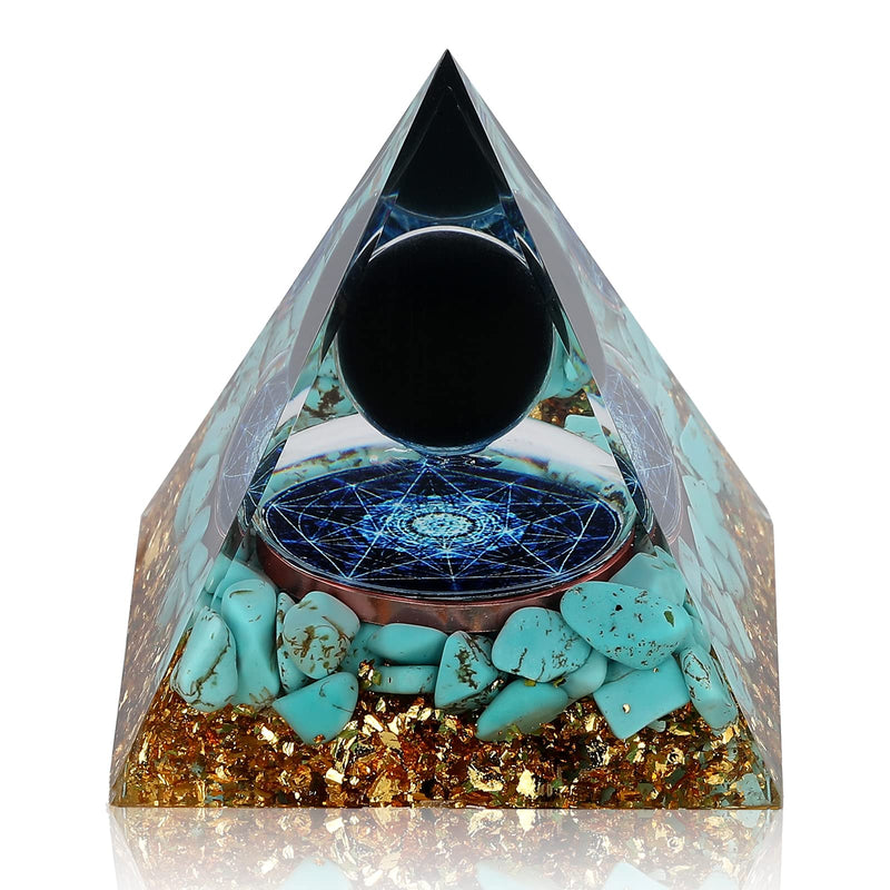 HopeSeed Orgone Pyramid Natural Turquoise and Obsidian Energy Healing Crystal Pyramid Orgonite Chakra Positive Energy Generator for Stress Reduce Healing Meditation Turquoise&obsidian