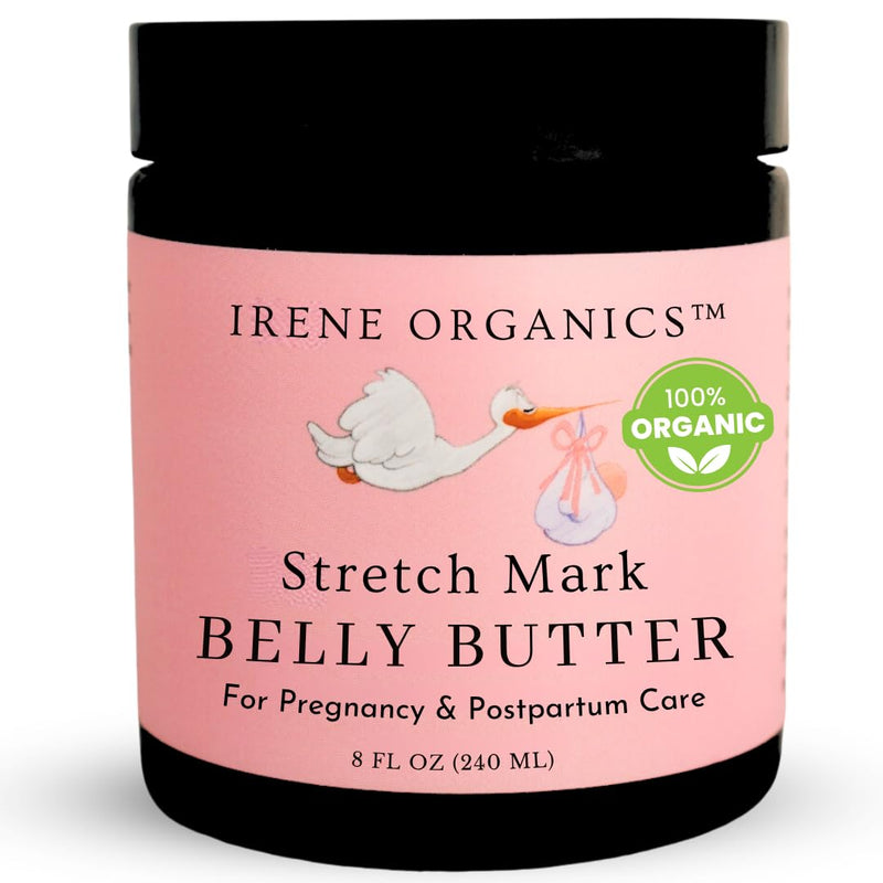 [Australia] - Irene Organics Organic Belly Butter for Pregnancy Stretch Mark Prevention and Treatment Award Winning Anti Stretch Mark Tummy Balm For Pregnancy and Postpartum 8oz - Hydrating Bump Cream Belly Balm 8 Ounce 