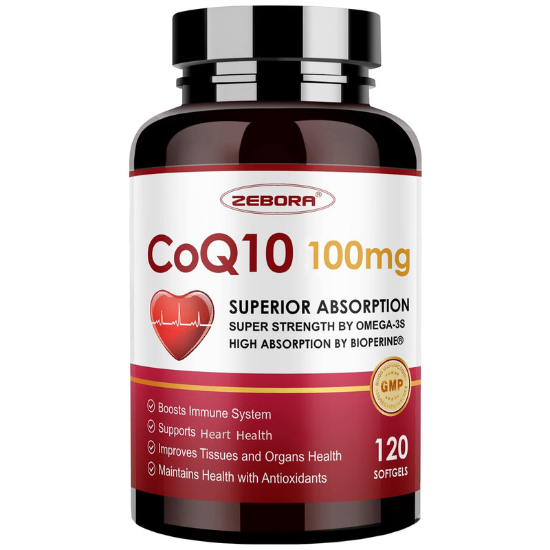 [Australia] - CoQ10-100mg-Softgels with PQQ, BioPerine & Omega-3, High Absorption Coenzyme Q10 Supplement, Powerful-Antioxidant, Support Heart & Energy-Production 120 Servings, Non-GMO 