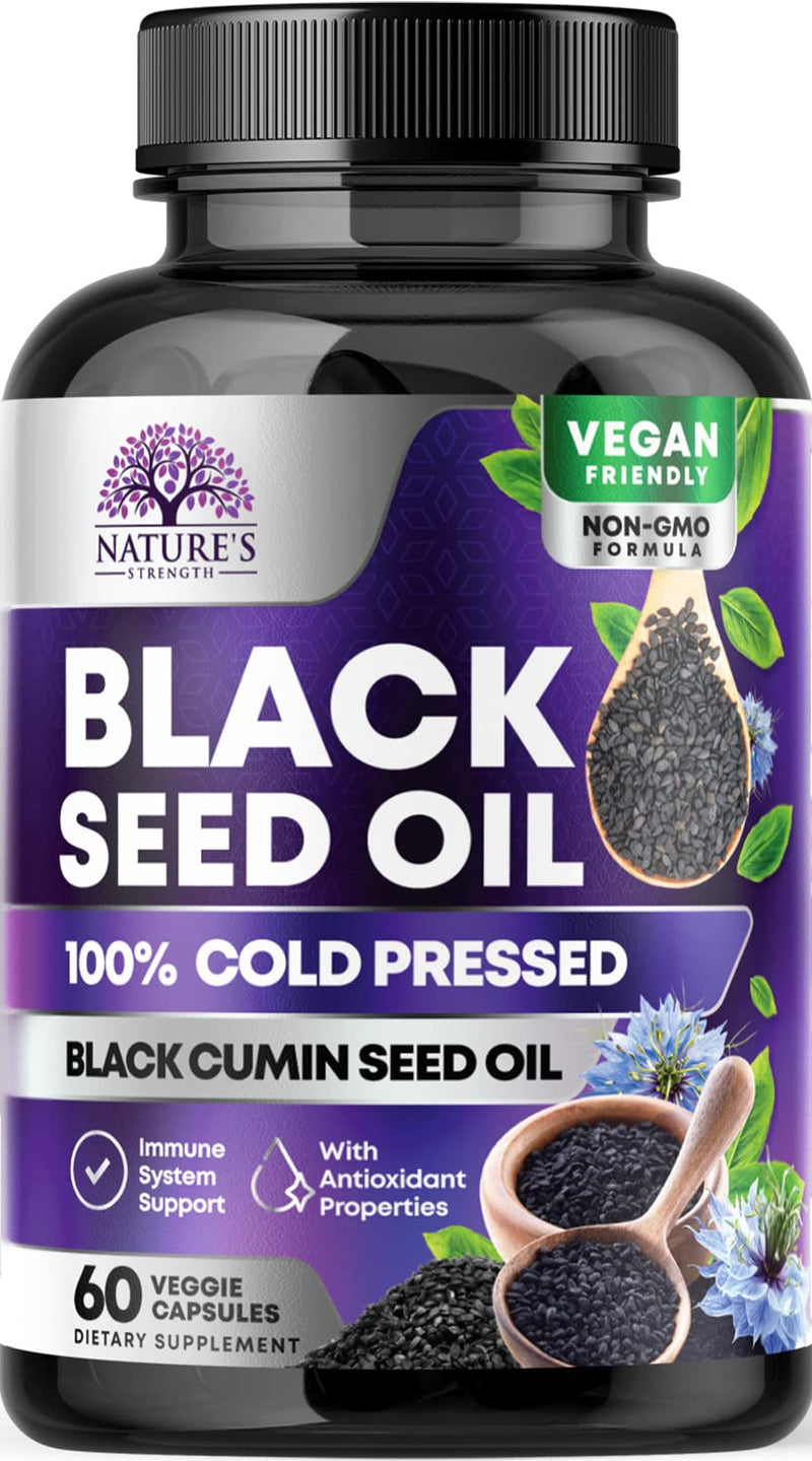 [Australia] - Black Seed Oil Capsules 1000mg - 100% Cold Pressed Blackseed Oil - Nigella Sativa Softgel Capsules for Joint, Hair, Skin & Immune Support, Pure Black Cumin Seed Oil Vegan, Non-GMO - 60 Softgels 60 Count (Pack of 1) 