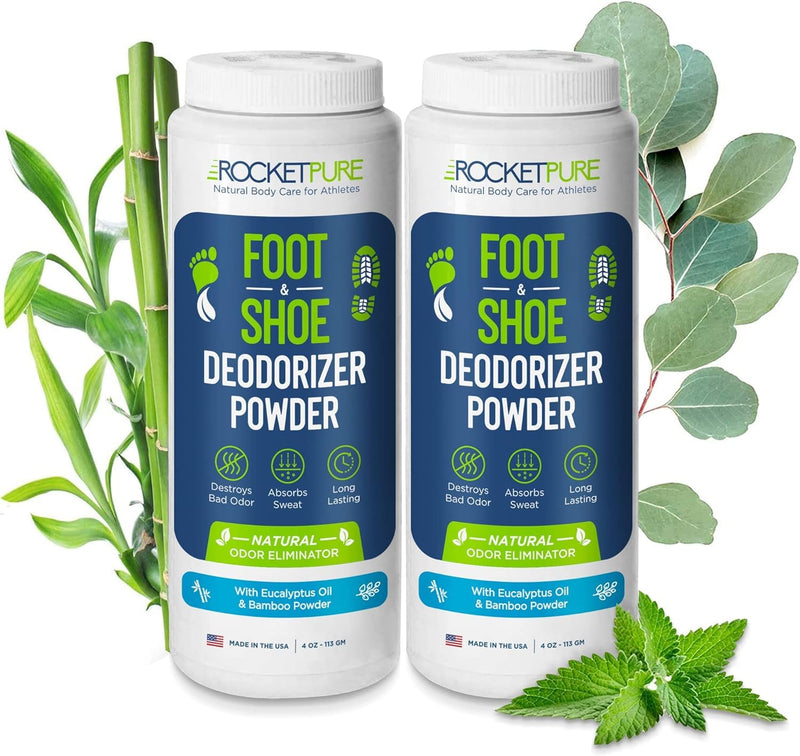 Rocket Pure Natural Foot and Shoe Deodorizer Powder, Deodorant and Odor Eliminator for Men and Women, Smell Remover, Formulated with Essential Oils, Made in the USA, Eucalyptus, 4 oz, (Pack of 2) 4 Ounce (Pack of 2)