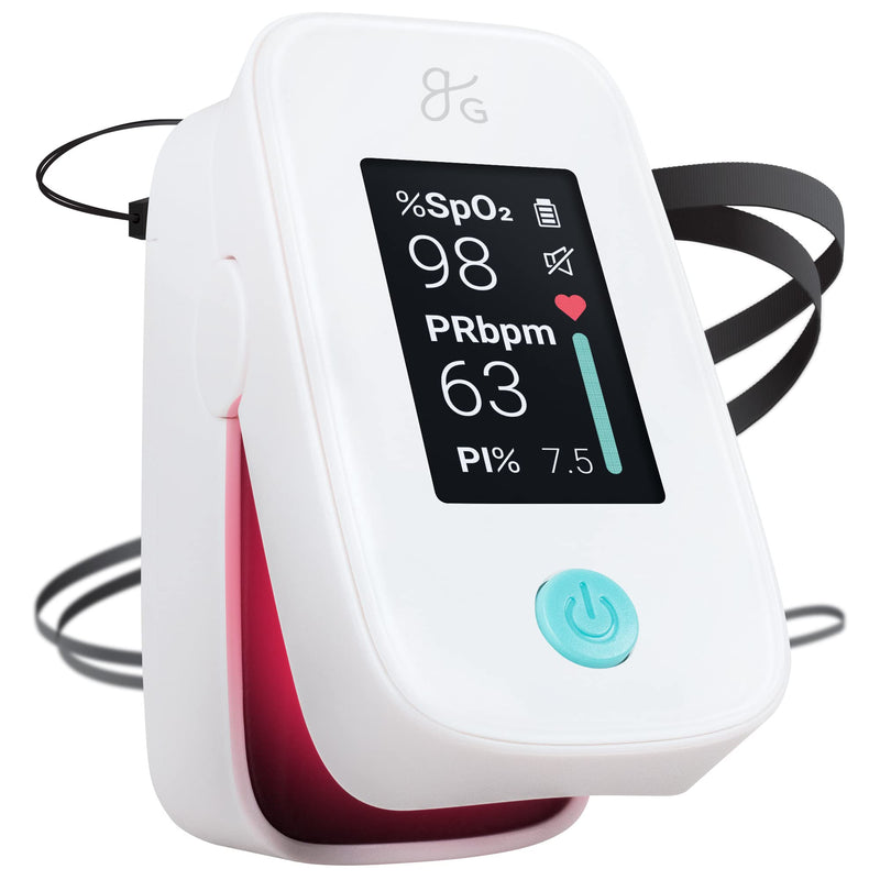 [Australia] - Greater Goods Fingertip Pulse Oximeter, With Plethysmograph and Perfusion Index, Measures SpO2 levels, Heart rate, Pulse, Includes Lanyard and Batteries 