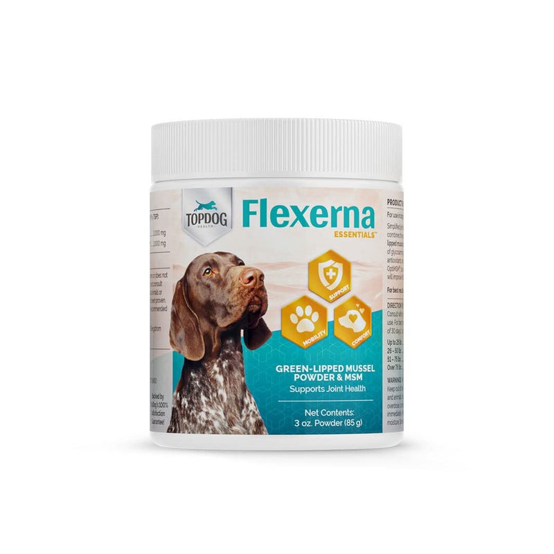 Flexerna Essentials Green Lipped Mussel Powder & MSM for Dogs - Natural Dog Joint & Mobility Support - Natural Glucosamine Chondroitin + Omega-3 Fatty Acids - Anti-Inflammatory - 3 Oz - PawsPlanet Australia
