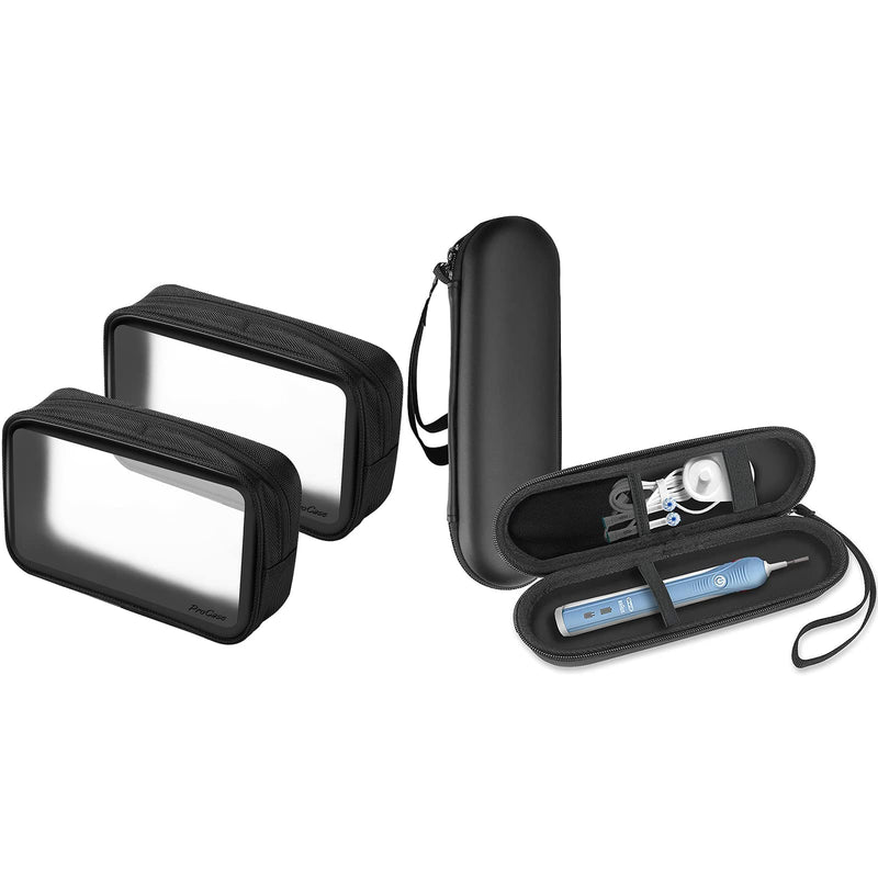 ProCase 2 Pack Travel Toiletry Bag Pouch Bundle with Electric Toothbrush Hard Travel Case