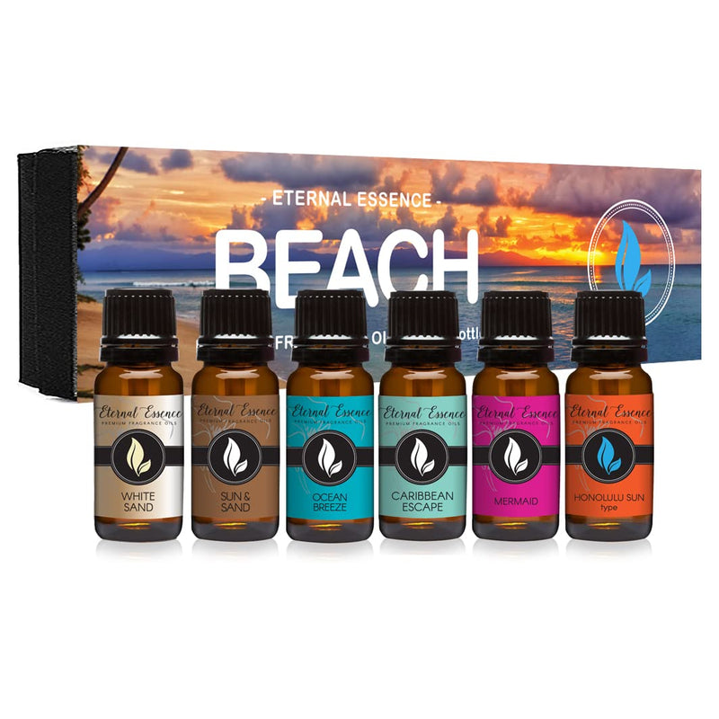 [Australia] - Beach - Gift Set of 6 Premium Fragrance Oils - White Sand, Ocean Breeze, Honolulu Sun, Mermaid, Caribbean Escape and Sun & Sand - 10ML Beach 