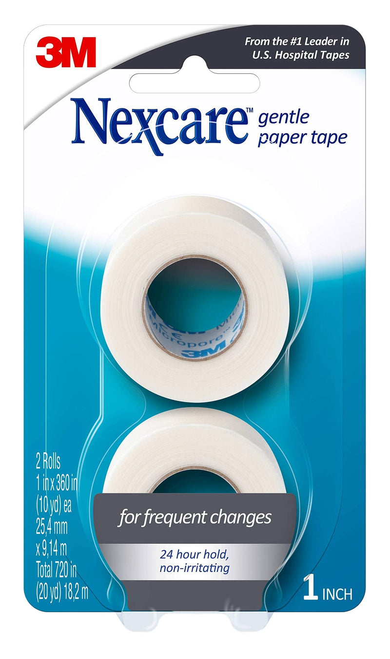 [Australia] - Nexcare Gentle Paper Tape, Medical Paper Tape, Secures Dressings and Lifts Away Gently - 1 In x 10 Yds, 2 Rolls of Tape 