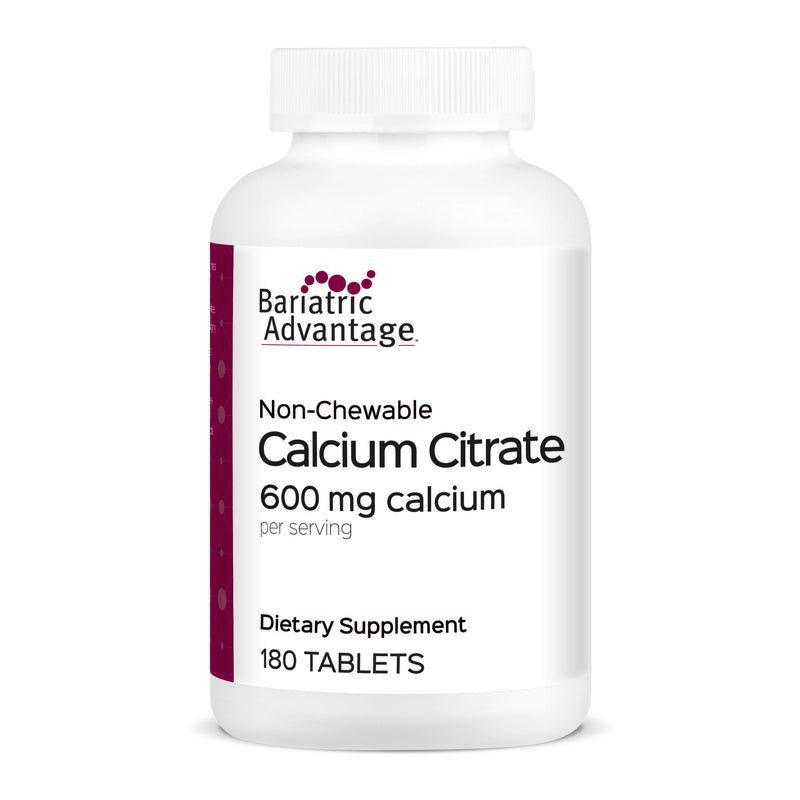 Bariatric Advantage Non Chewable Calcium Citrate, 180 Tablets | 600 mg Calcium Citrate with Vitamin D3, Mineral Supplements for Bariatric Surgery Patients, Non-Chewable Tablet Format